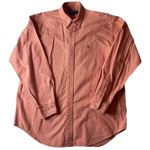 Ralph Lauren Mens Shirt Blake 100% Cotton L Salmon Orange Long Sleeve Color Pony